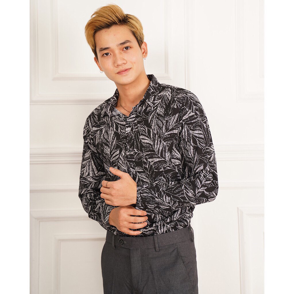 ÁO SƠ MI Nam Dài Tay Chất Lụa Phom Chuẩn_ÁO HỌA TIẾT LÁ CÂY ms 07 | BigBuy360 - bigbuy360.vn