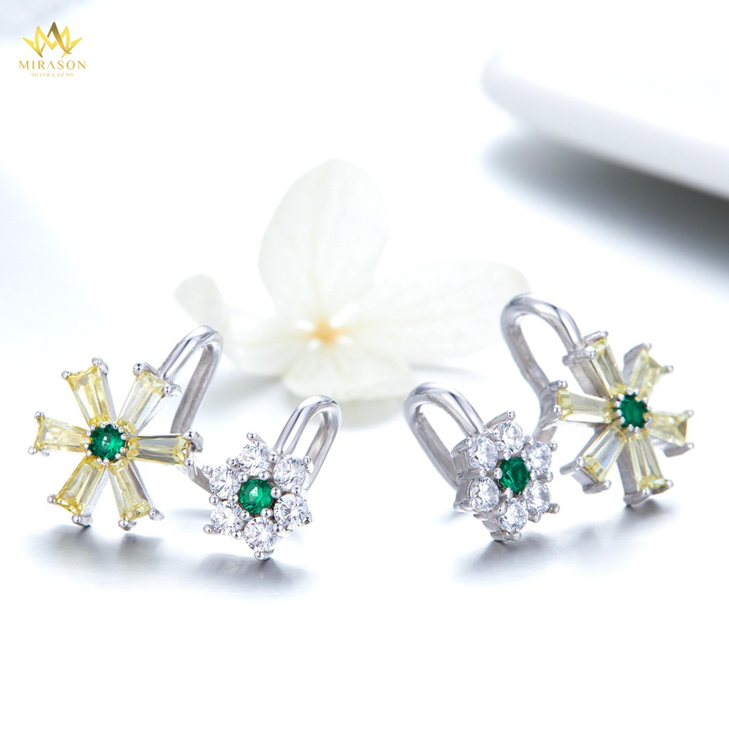 Khuyên Tai Bạc Nữ MIRASON Hình Hoa Nạm Đá MBT032 - Hoa Tai Nữ Bạc 925 Cao Cấp