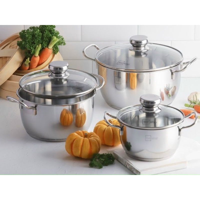Bộ Nồi Bếp Từ 3 Nồi Inox Nắp Kính Dày 3 Đáy FiveStar Inox 430 Đáy Từ - Siêu Dày Dặn Và Sang Trọng