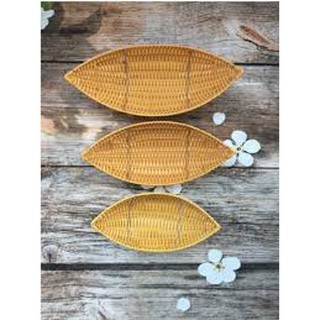Khay nhựa giả mây hình thuyền đựng hoa quả bánh kẹo