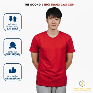 Áo Phông Trơn Nam TheGoong Cổ Tròn, Áo Thun Basic Cotton Cao Cấp Hàng Hiệu Thoáng Mát Kháng Khuẩn Tay Ngắn Màu Đỏ Tươi