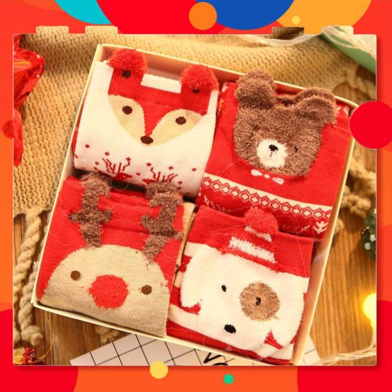 Tất Nữ dễ thương Bear họa tiết NOEL vải cotton co dãn bền bỉ, ngăn mùi kháng khuẩn