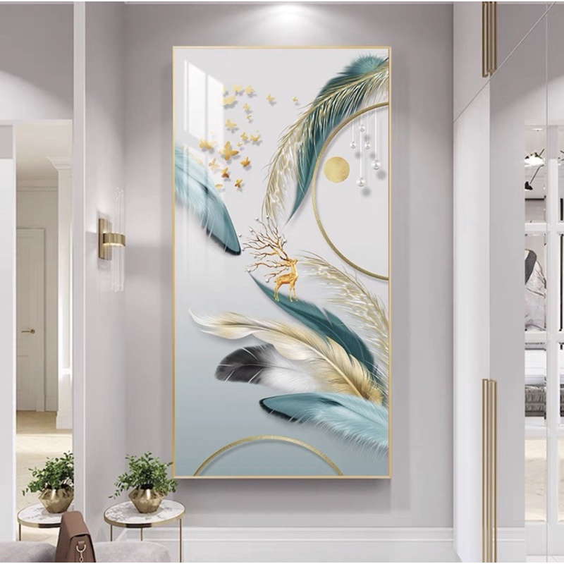 Tranh Treo Tường Lối Vào Tráng gương Phòng Khách/ Ngủ/ Phòng ăn/ Nhà Hàng Khách Sạn Đại Sảnh Hươu Lông Vũ