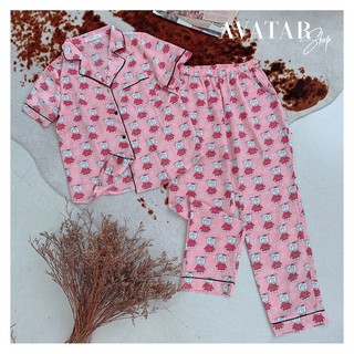 pijama lụa cộc tay quần dài