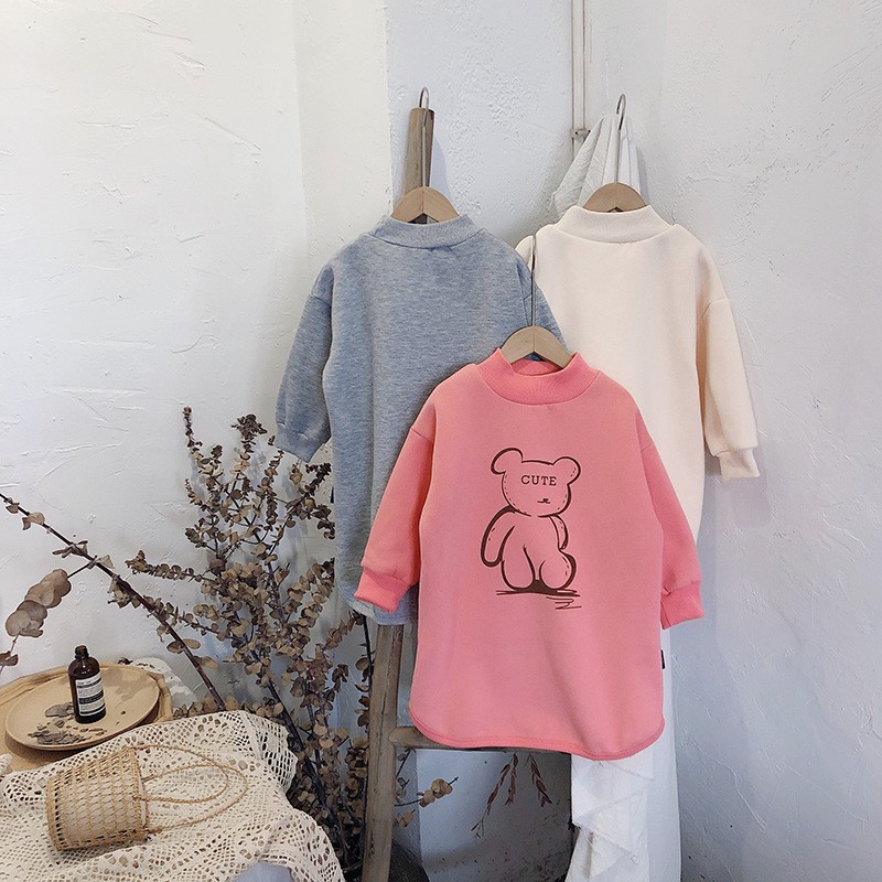 SIMBA Áo Sweater Lông Cừu Dáng Dài Họa Tiết Gấu Hoạt Hình Phong Cách Hàn Quốc Cho Bé Gái