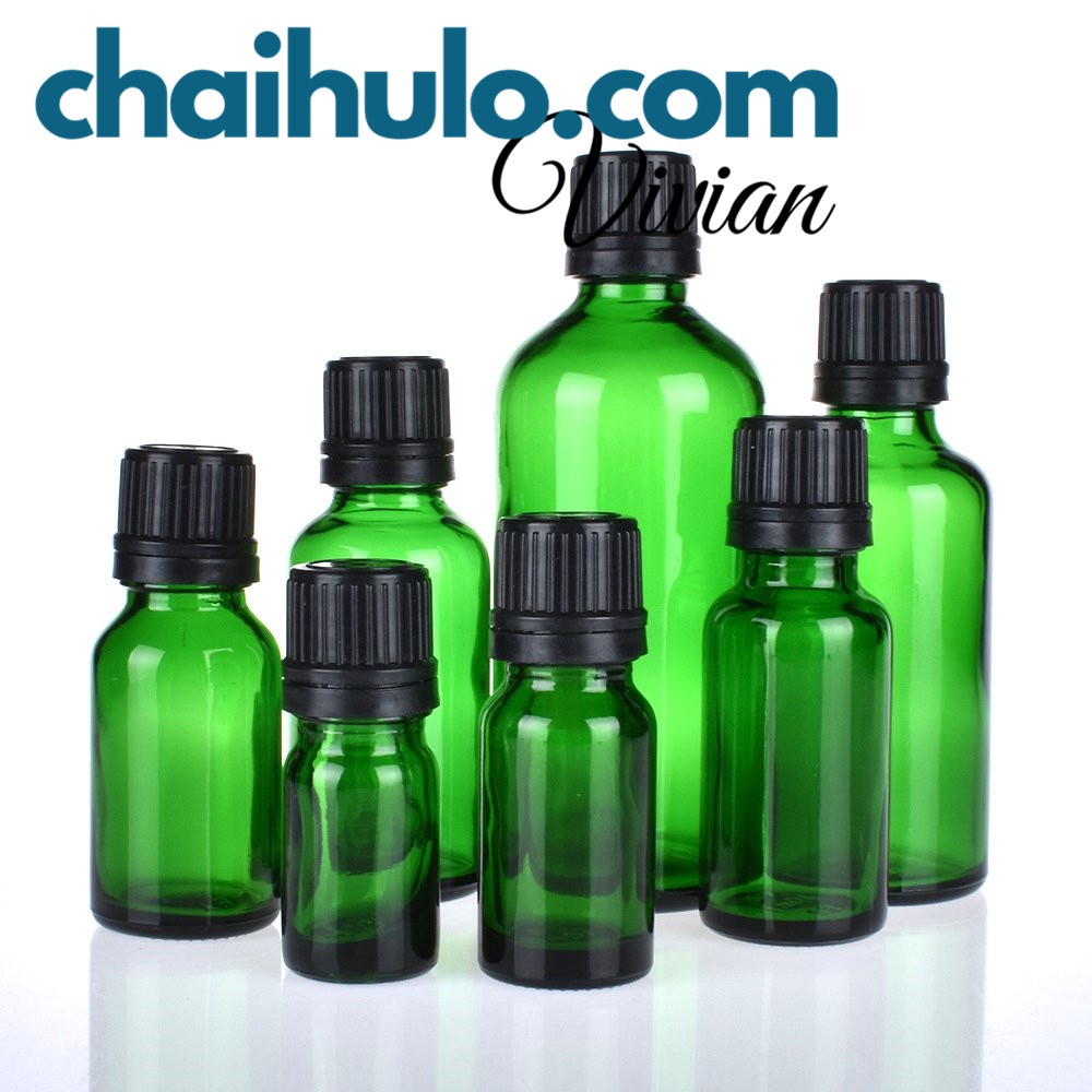 20ml - Chai thủy tinh, lọ đựng tinh dầu serum thân xanh nắp vặn nhựa