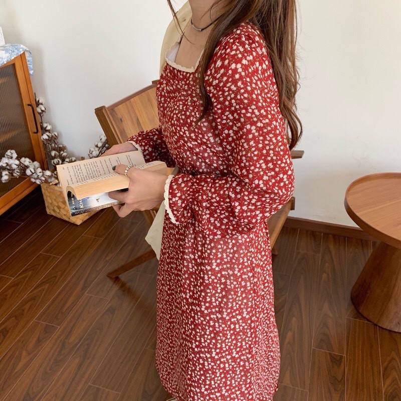 [Ảnh thật/Video] Váy hoa nhí 2 màu vintage - Đầm hoa nhí dài tay