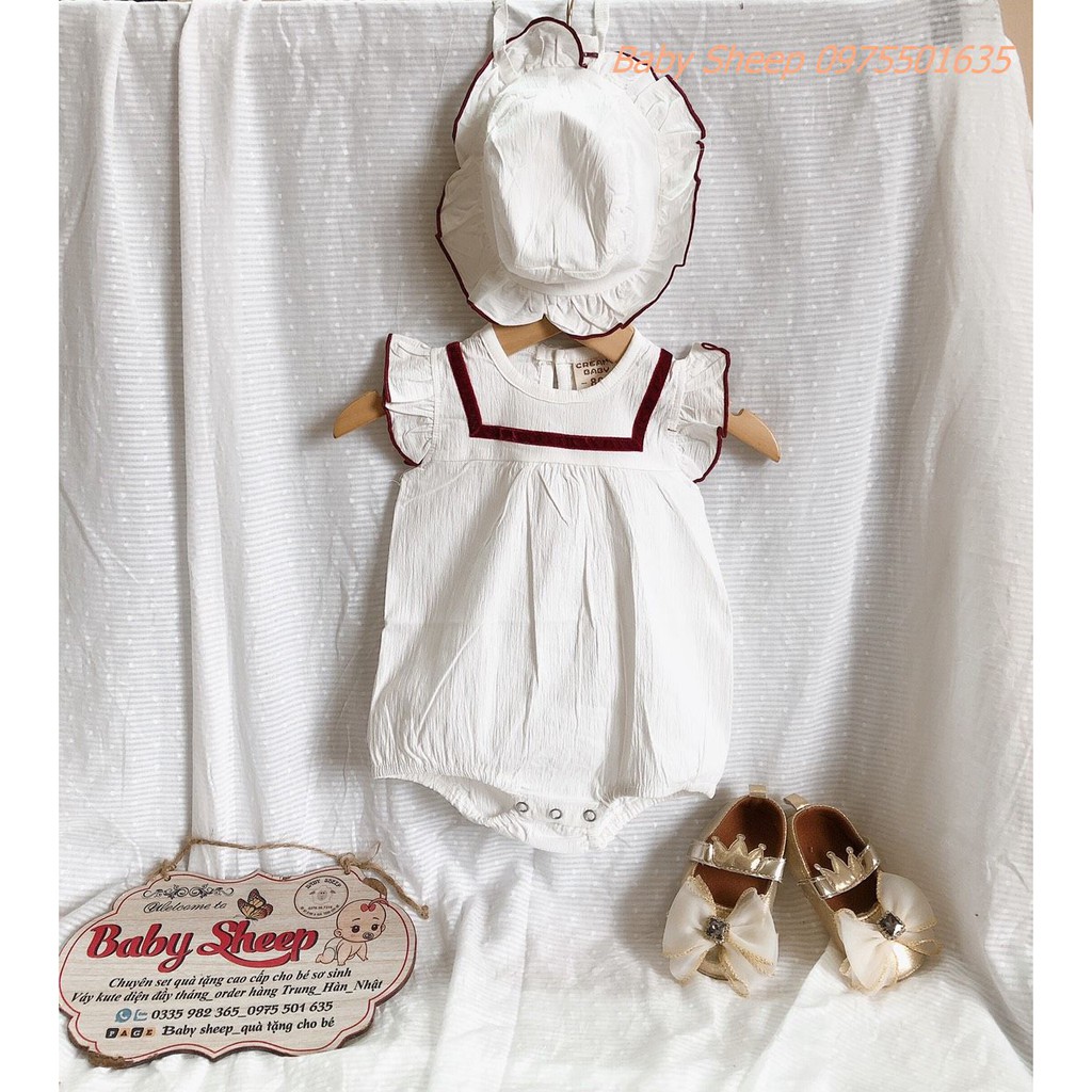 Body chip cho bé gái kèm mũ bèo tiểu thư xinh xắn cho bé diện đầy tháng thôi nôi dự tiệc