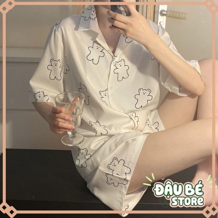Bộ Ngủ Nữ Gấu Trắng Ulzzang Cute Form Rộng - Pijama bigsize Hè Bộ Mặc Nhà cộc tay - Quần đùi ngắn Hot Trend -DAUBE-S014