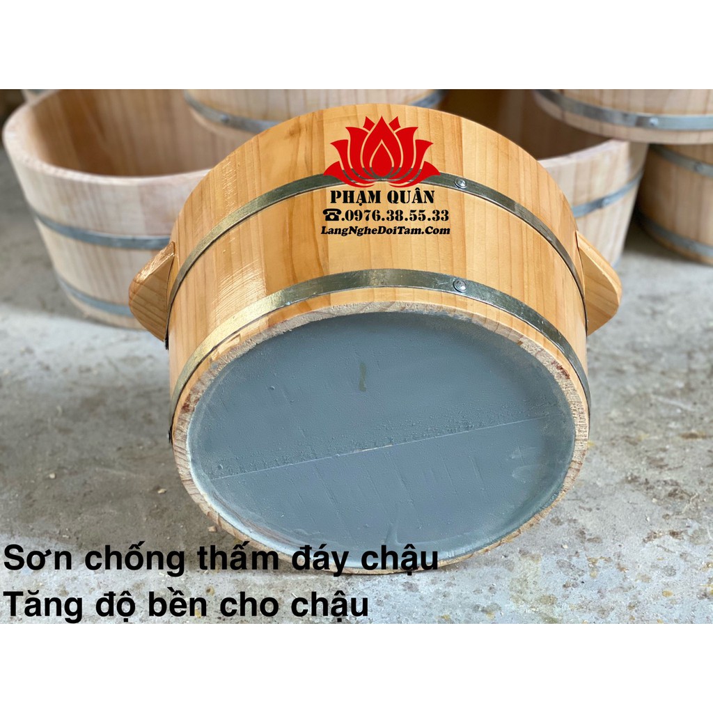 Chậu gỗ ngâm chân gỗ thông, chậu ngâm chân trơn tặng kèm bàn lăn