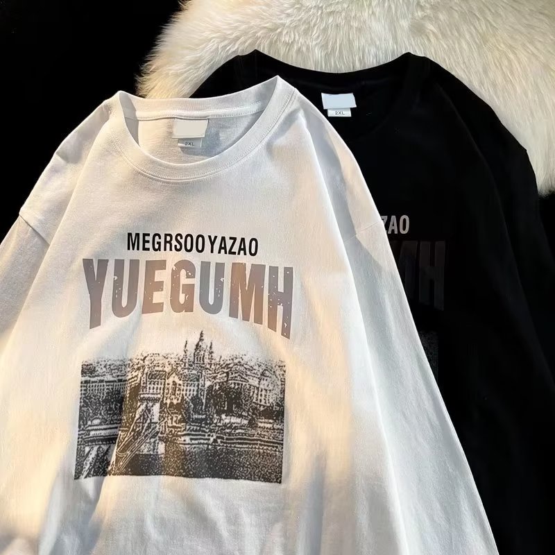 Áo Thun Tay Dài Dáng Rộng In Chữ Phong Cách Hip Hop Đường Phố Hàn Quốc Thời Trang Cho Nam Và Nữ size M-5XL
