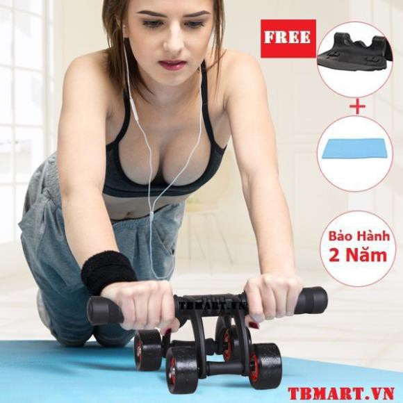 Con Lăn Tập Cơ Bụng, Con Lăn Tập Gym 4 Bánh Đa Năng Tại Nhà Nam/Nữ , Tặng Kèm Miếng Thảm