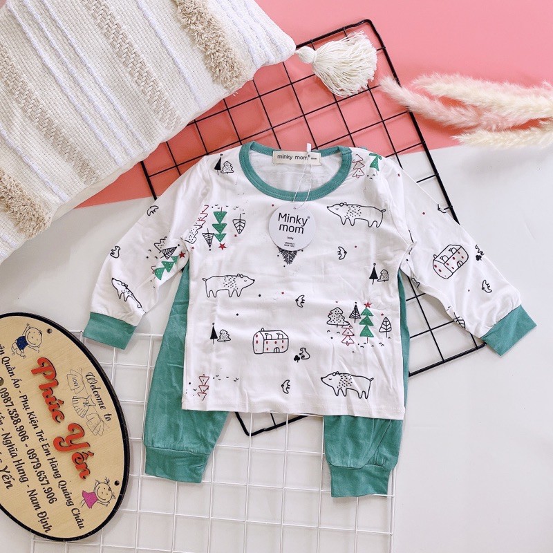 Sale !!! Bộ Dài Tay Minky Mom Họa Tiết Động Vật Nền Trắng Dễ Thương Cho Bé (1237)