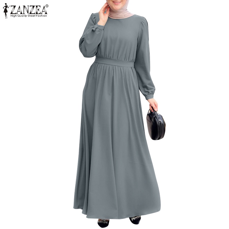 Zanzea Đầm Chữ A Cột Dây Cổ Tròn Màu Trơn Thanh Lịch Đơn Giản Dành Cho Phụ Nữ Hồi Giáo