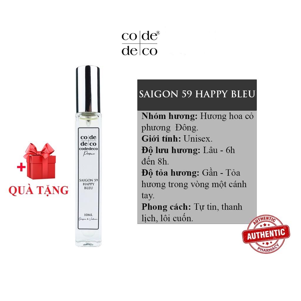 Tinh Dầu Nước Hoa Code Deco Saigon 59 Happy Bleu (10ml) - Thanh Lịch, Nhẹ Nhàng, Cuốn Hút
