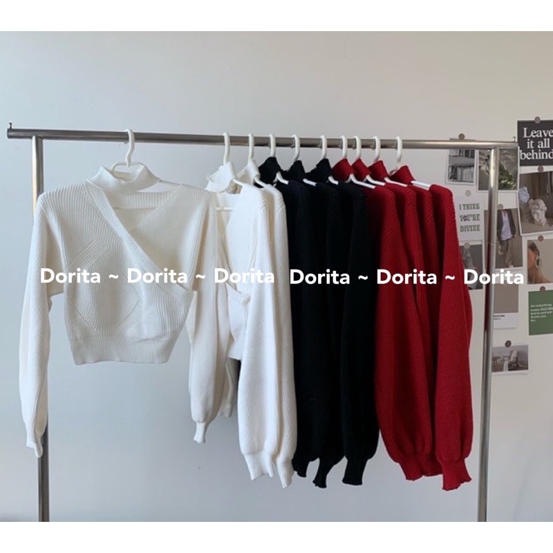 Áo len khoét vai vạt chéo Hàn Quốc - Dorita Boutique