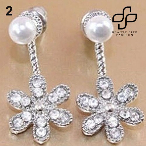 【NEW】Women Korean Style Faux Pearl Ear Stud Rhinestone Crystal Flower Dangle Earrings
