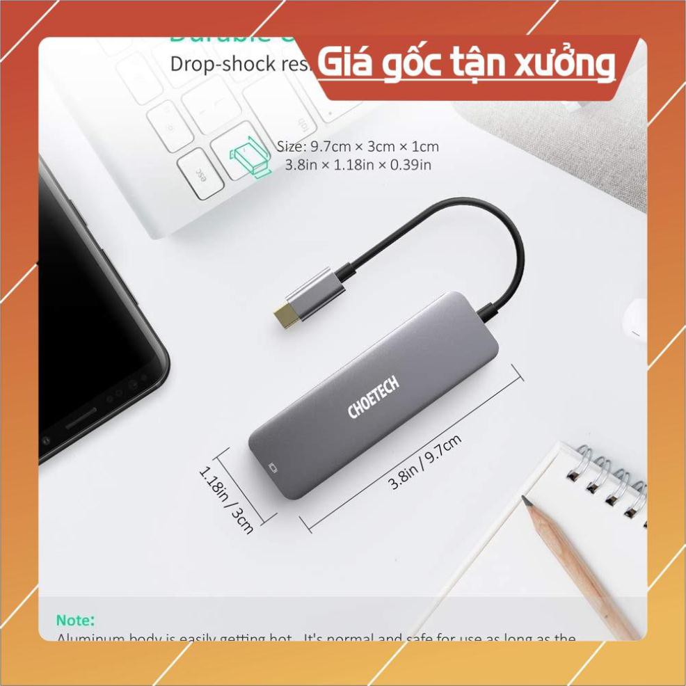 Hub Adapter chuyển đổi 4 in 1 Type-C ra 2 cổng USB 3.0, cổng HDMI 4K, & cổng thẻ nhớ SD và thẻ TF hiệu CHOETECH M08