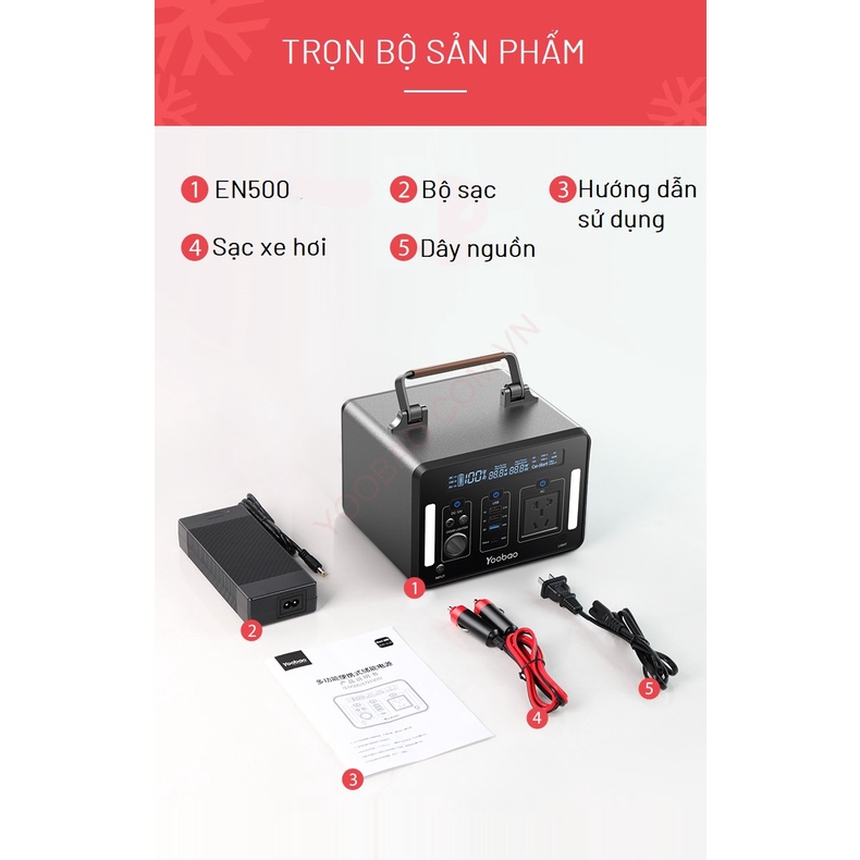 Trạm sạc dự phòng phát điện di động Yoobao EN500 - Công suất lớn 135.200mAh PD60W-220V/500W