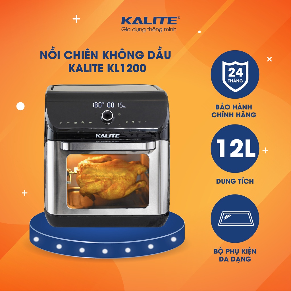 [Mã ELHADEV giảm 4% đơn 300K] Nồi chiên không dầu Kalite KL 1200 dung tích 12L công suất 1800W ướp gà nướng nguyên con