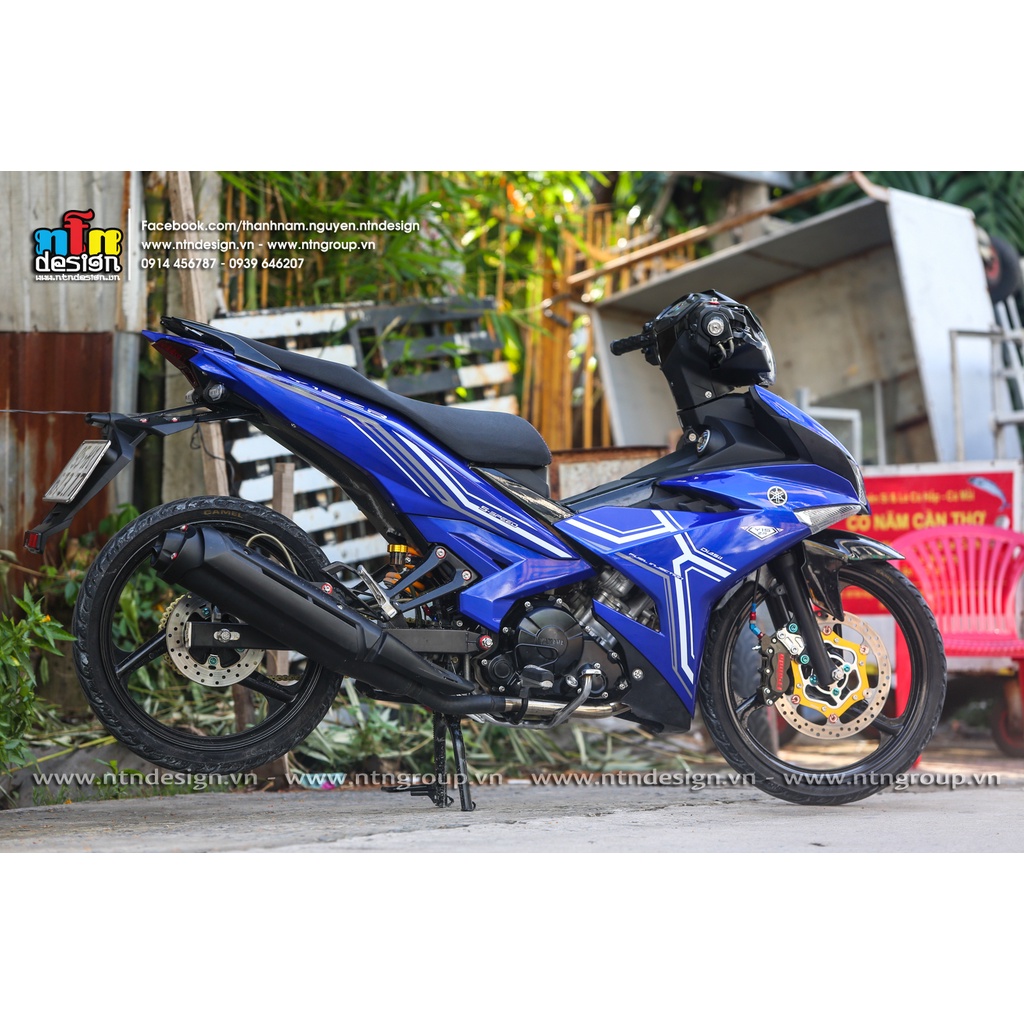 Tem rời Exciter 150 Xanh Gp chỉ trắng xám , tem 3 lớp cao cấp bao bày màu , ảnh thật