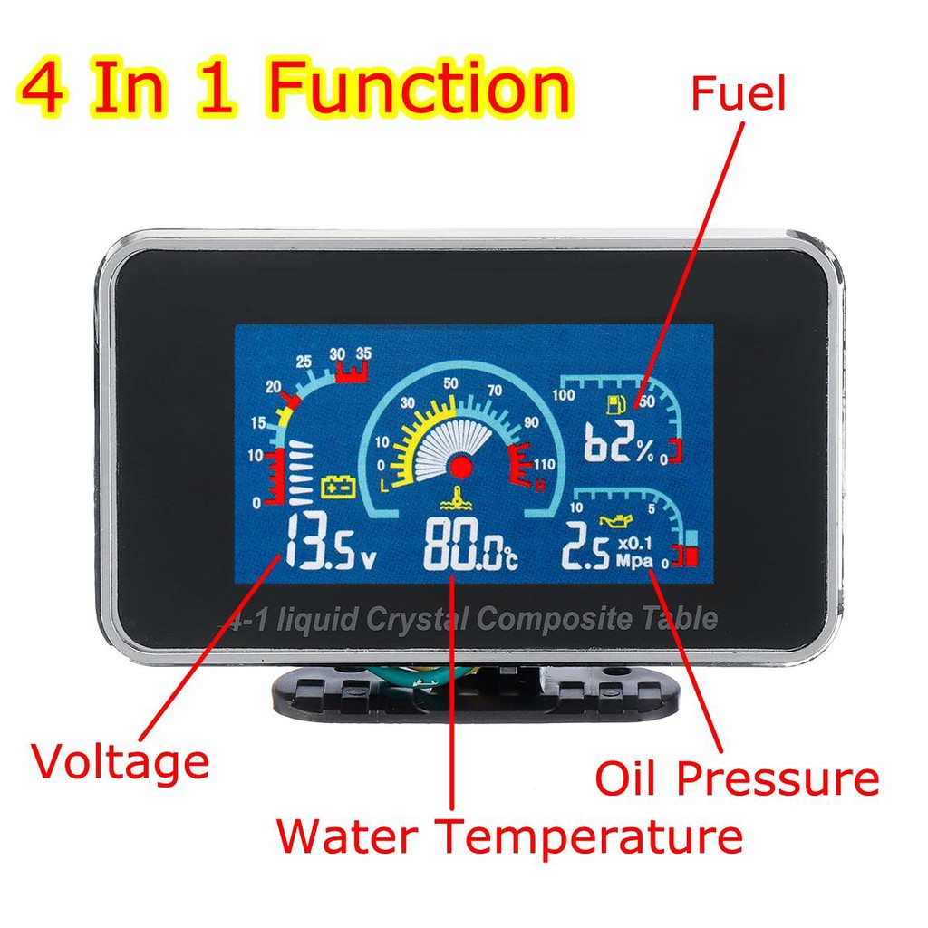 Đồng Hồ Báo Thức Kỹ Thuật Số 4 Trong 1 Xe LCD Vôn Kế Áp Suất Dầu Nhiệt Độ Nước Nhiên Liệu 12-24 V-168-OXUI7