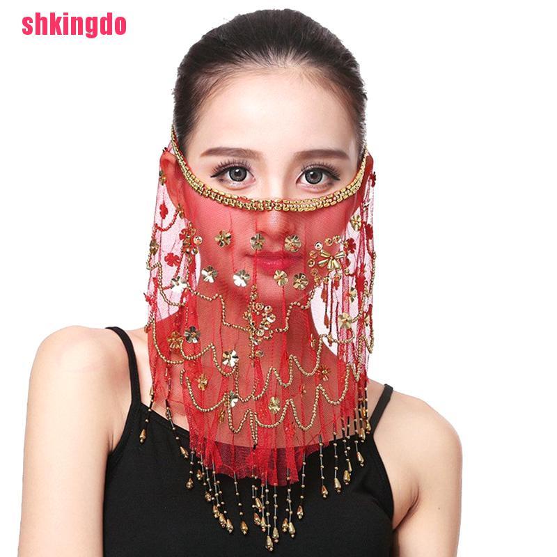 Mạng che mặt vải lưới thêu hoa mận phong cách Ấn Độ cho nữ múa bụng