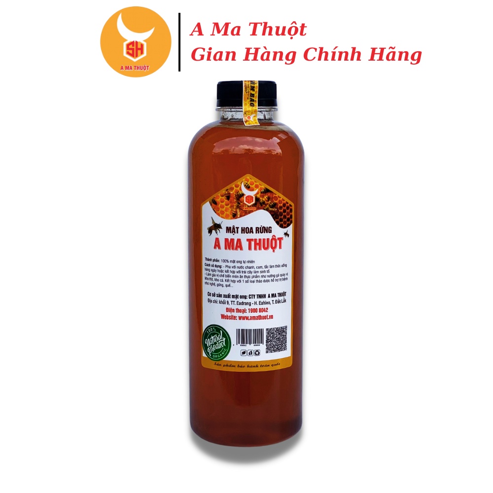 Mật ong hoa rừng - chai 1L nguyên chất tây nguyên vàng óng ánh thơm hòa quyện hiệu A Ma Thuột