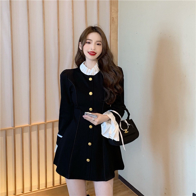 Đầm Đen Dài Tay Dáng Chữ A Thiết Kế Mỏng Xinh Xắn Thời Trang
