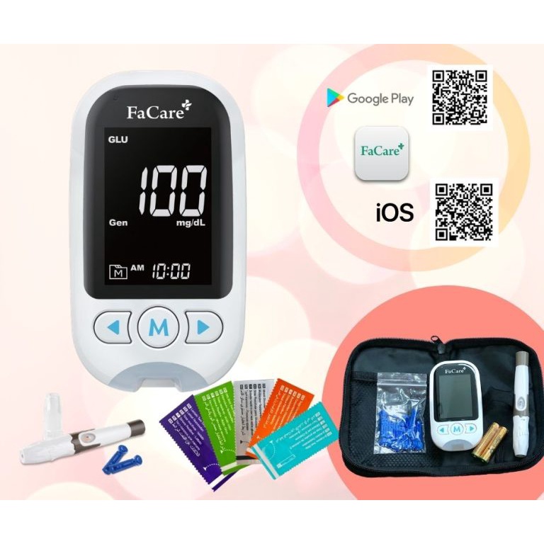 BH trọn đời - Máy đo đường huyết 5 trong 1 Facare FC-M168 đo Đường huyết Glucose – Ketone – Cholesterol – Uric Aci