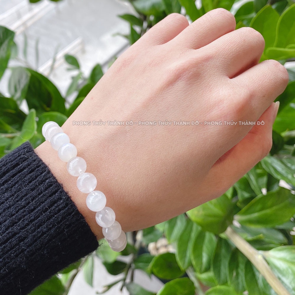 Chuỗi Vòng Mặt Trăng  Thiên Nhiên, Màu Trắng Sữa, Size Hạt 7.5 - 8mm - Phong Thủy Thành Đô