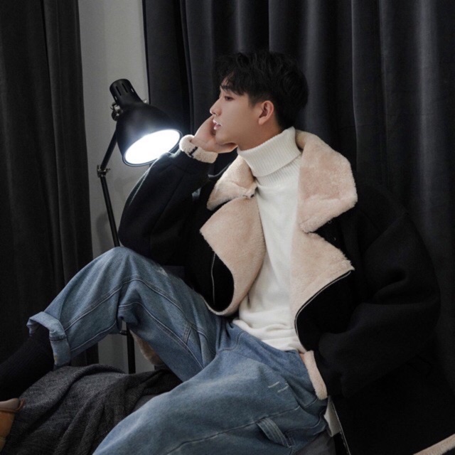 Áo khoác dạ lót lông khoá chéo Oversize Ulzzang siêu chất ❤️