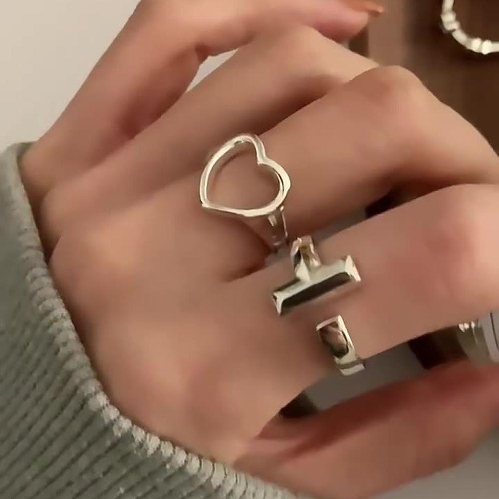 Nhẫn Hở VANES1 Họa Tiết Hình Học / Trái Tim Phong Cách Vintage Thanh Lịch Cho Nữ