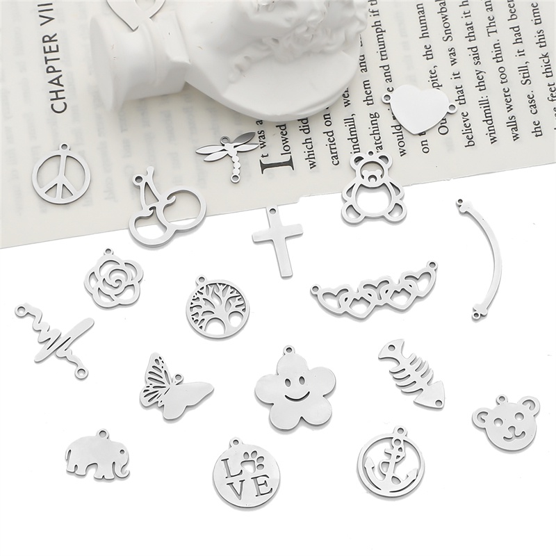 Bộ 4 mặt dây chuyền hình thánh giá trái tim chất liệu inox dành cho làm trang sức DIY