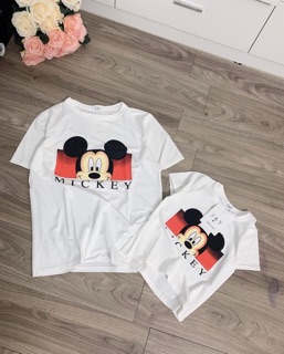 Áo đôi mẹ con mickey mặt vàng 2 màu đỏ/trắng