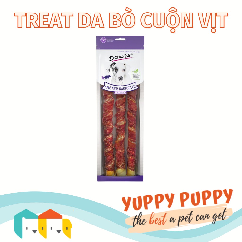 [𝑪𝒐𝒎𝒃𝒐 𝑺𝒂𝒍𝒆 10%] Dokas Set 3 Thanh gặm da bò cuộn thịt vịt 1 mét cho chó-Treat đồ ăn thưởng