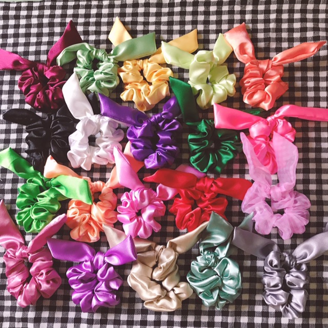 Cột tóc vải scrunchies tai thỏ