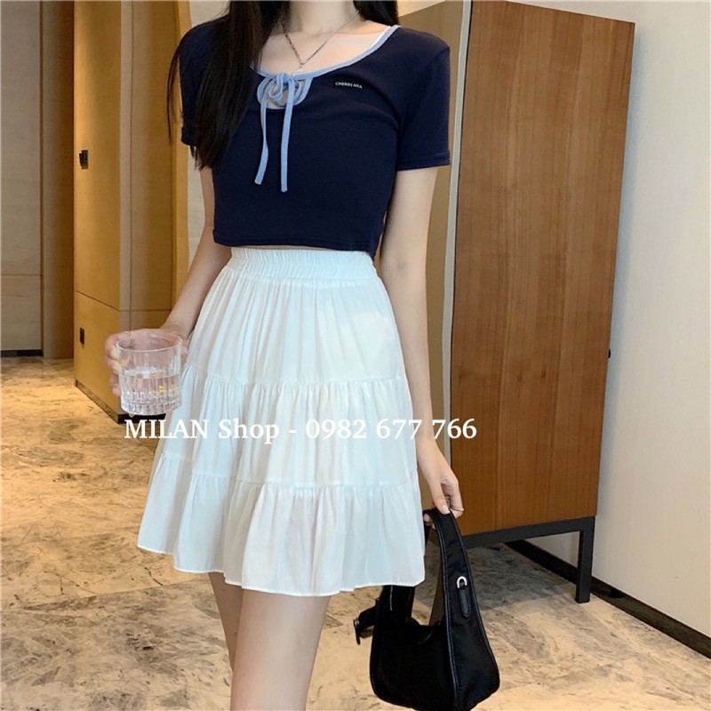 Chân váy ngắn tầng chất lụa mát phê 2 kiểu thời trang