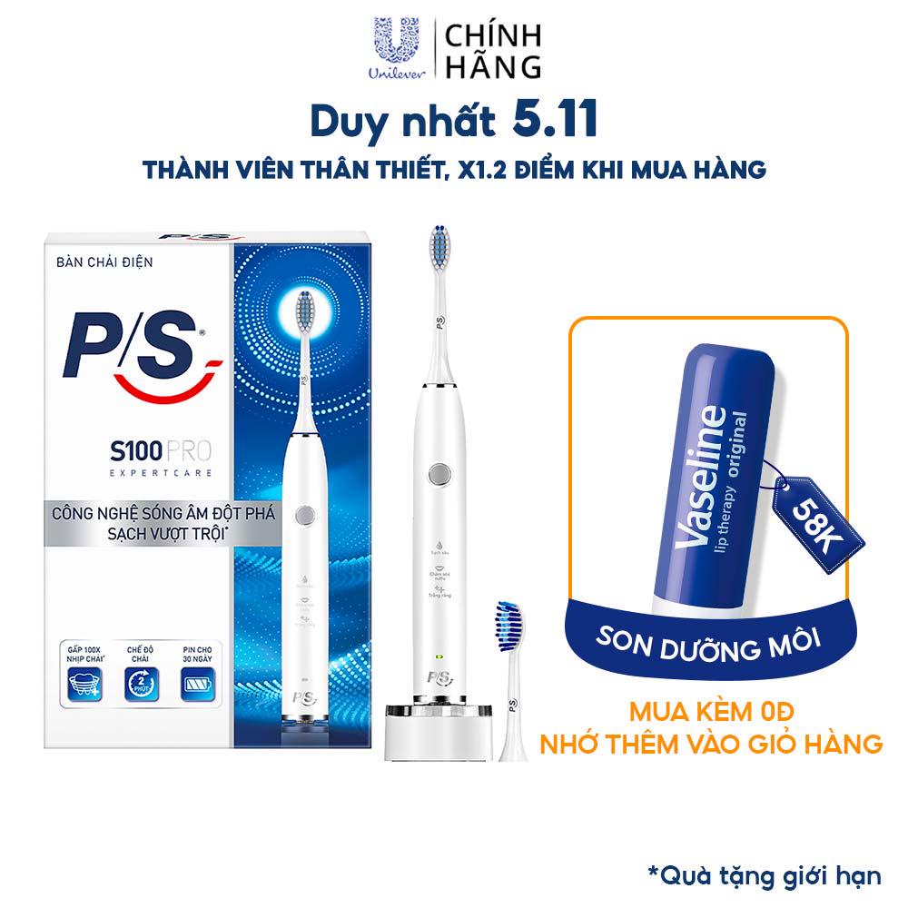Bàn Chải Điện P/S S100 PRO - Công Nghệ Sóng Âm, Chải Sạch Mảng Bám Tới 10X - Trắng Sáng