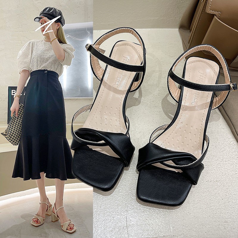 Fairy style sandal 2021 nữ mới mùa hè gót dày đế vuông lưới tính khí người nổi tiếng Phiên bản hàn quốc giày c