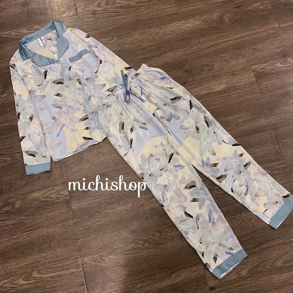 Set pyjama lụa dài tay hoa-83A06