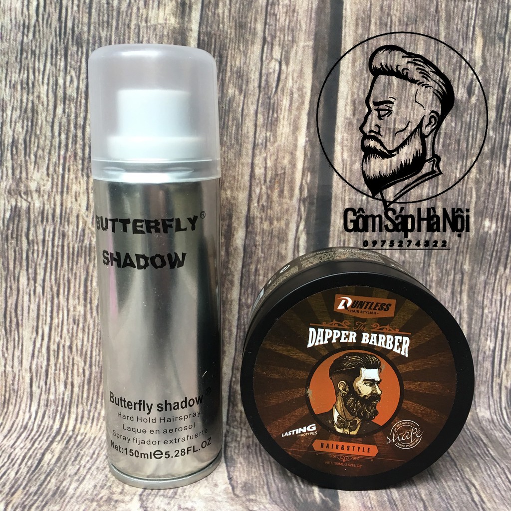 COMBO  Gôm Xịt Tóc Butterfly 150ml + Sáp Vuốt  Tóc  Dapper Barber