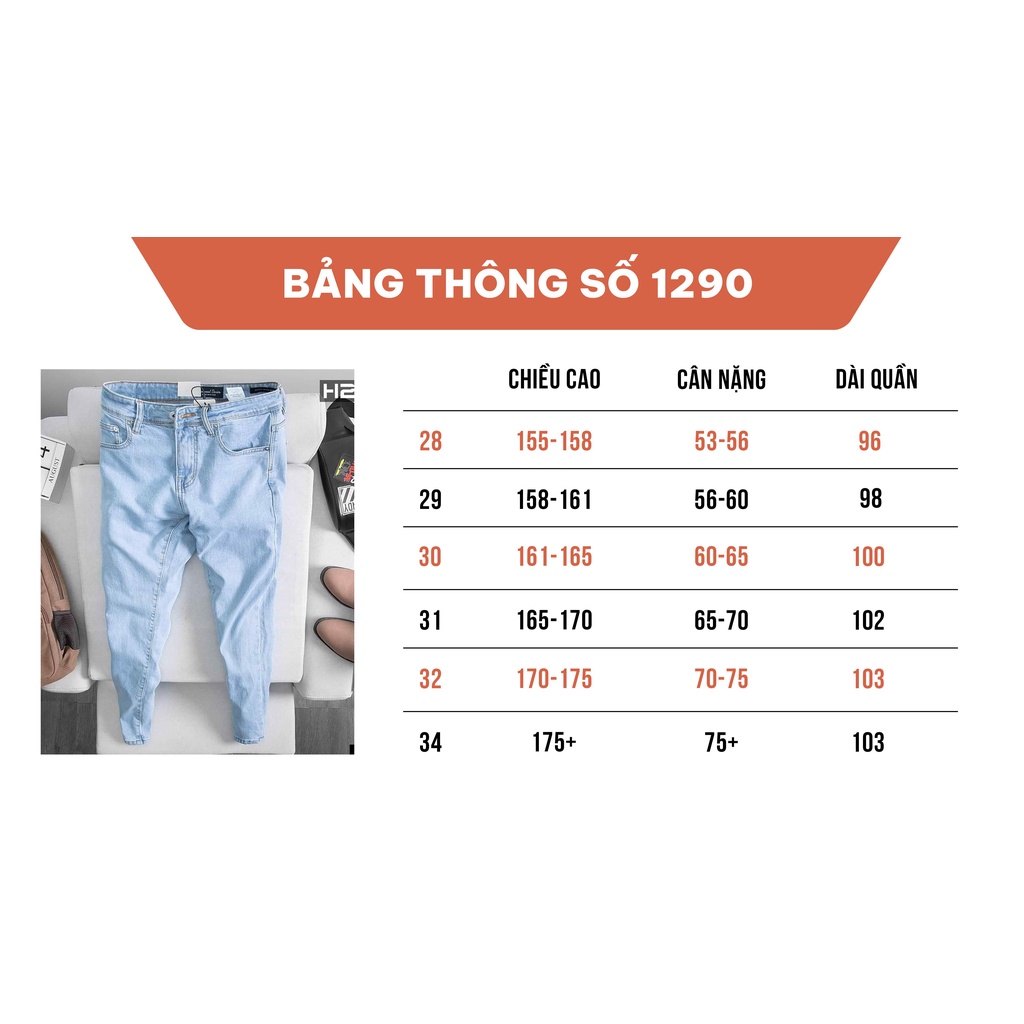 [Mã INCU20 giảm 20K đơn 150K] Quần Jean Nam H2T Kiểu Dáng Slim Fit Ôm Chân Vừa Phải, Thoải Mái Khi Mặc, Co Giãn 1290 | BigBuy360 - bigbuy360.vn