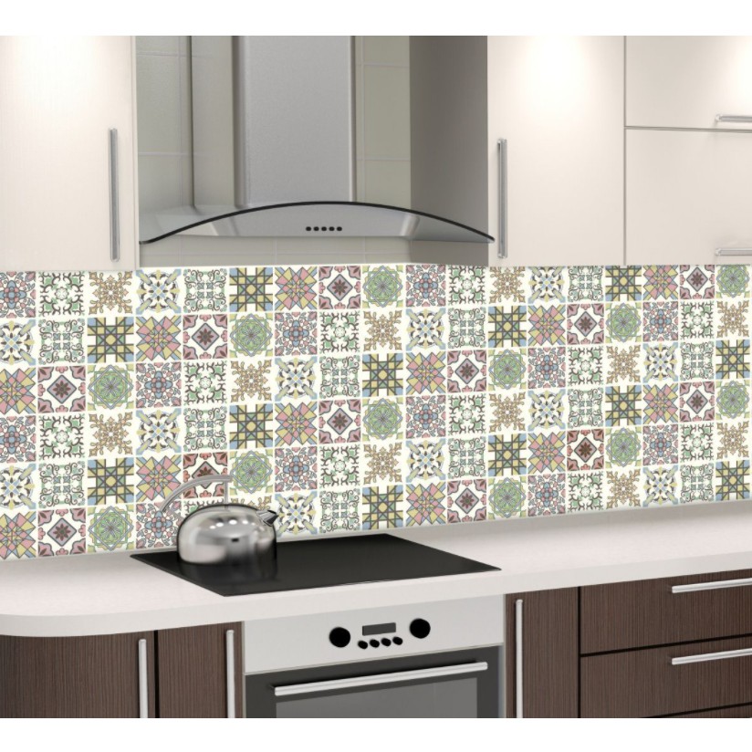 1 mét decal tráng nhôm dán bếp GẠCH HOA 07 keo sẵn khổ 60cm