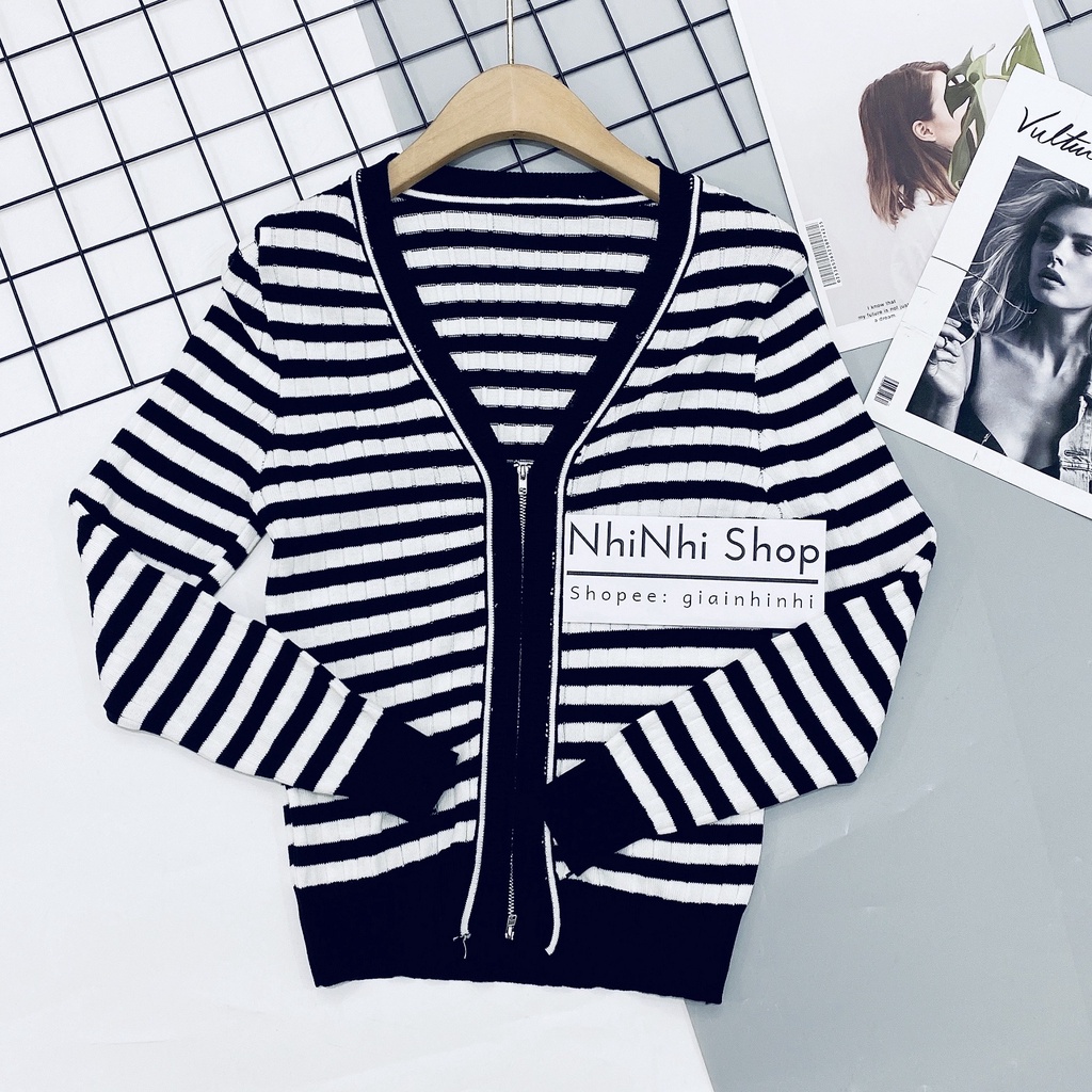 Áo khoác len khéo khoá cổ tim dài tay bo chun AK1613 - NhiNhi Shop