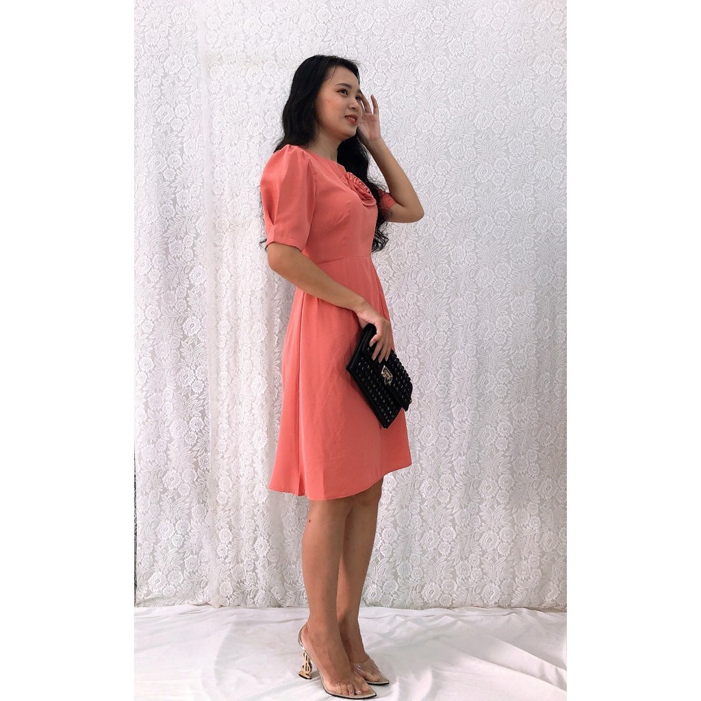 Đầm form A S&amp;M đính hoa ngực hot nhất, chất mát, giá rẻ GR197- Hình thật shop chụp