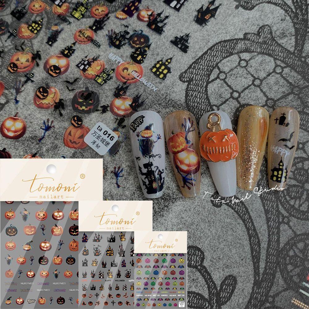 Nhãn Dán Móng Tay Họa Tiết Bí Ngô Halloween Nhiều Màu DIY