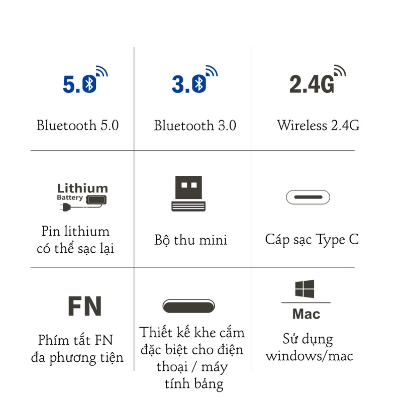 Bàn phím văn phòng ko dây Newmen K10 - Bluetooth/2.4Ghz dùng cho tablet táo/laptop táo/PC