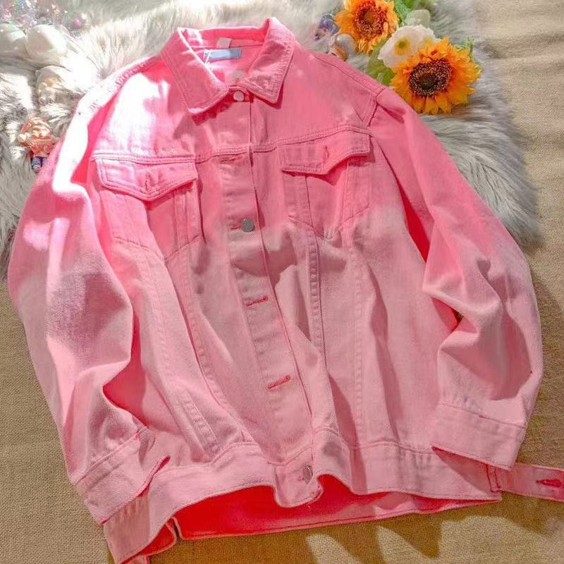 Áo khoác denim tay dài dáng rộng nhuộm màu gradient phong cách Hàn Quốc thời trang xuân thu cho nữ 2021