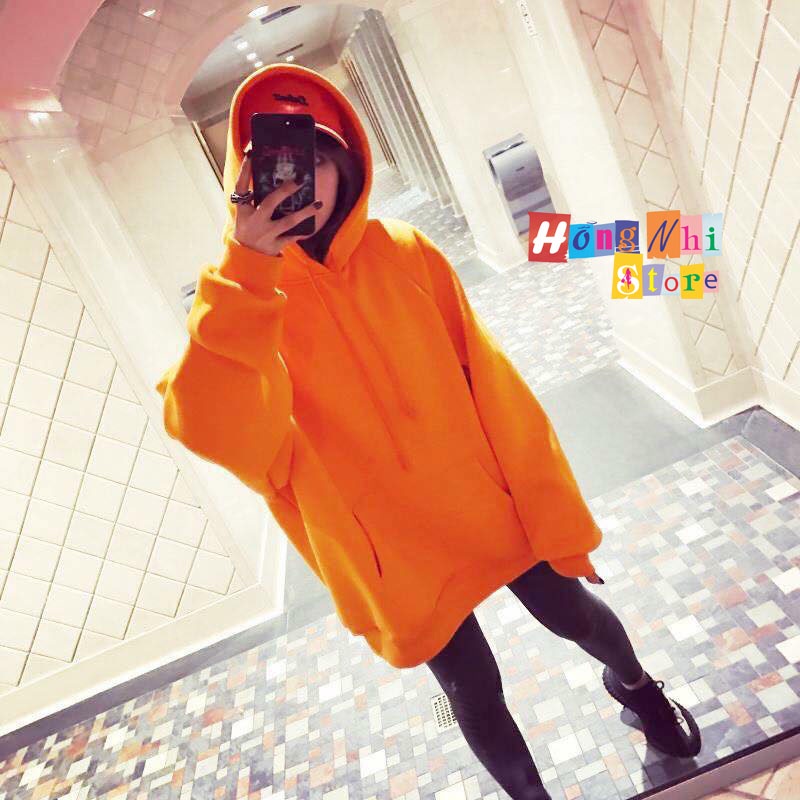 Áo Khoác Hoodie Trơn Ulzzang Unisex Màu Cam Tươi Chất Nỉ Bông Cao Cấp Dáng Rộng Nam Nữ - MM